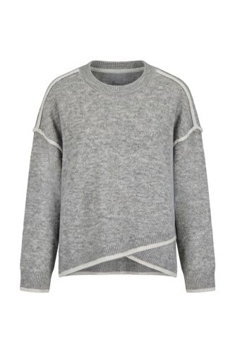 long slv crewneck sweater w cream tulip hem camel, Colour: lt htr gry wcrm, Size: S