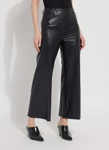 hi waist vegan leather wide leg, Colour: kohl black, Size: XL
