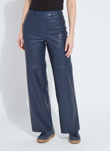 cortina hi waist wide leg vegan leather, Colour: deep blue, Size: L