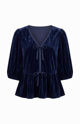 3/4 blouson slv tie frnt woven peplum top, Size: S
