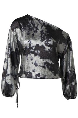 long slv one shoulder wvn top w/ ties