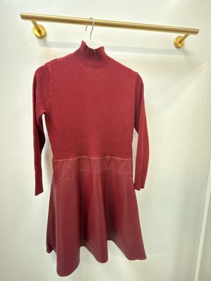 Burgundy Sweater Dress with Leather Bottom
