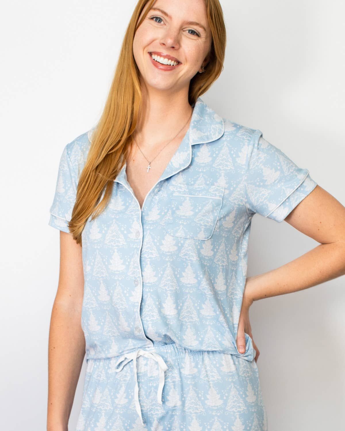 Winter Dreams Short Sleeve Button Up Sleep Shirt   Light Palace/White   -Asst., Size: Medium