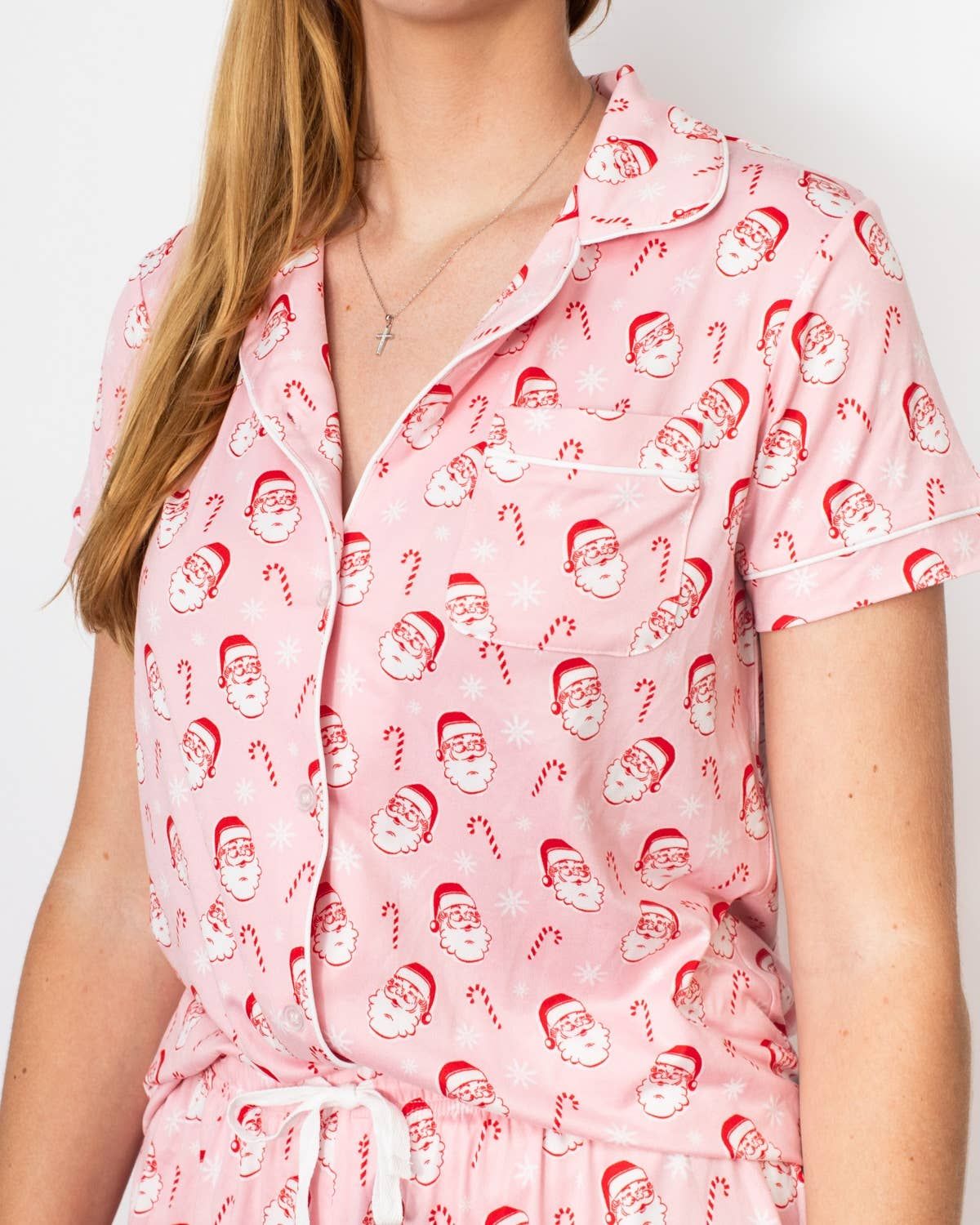 Candy Cane Cutie Short Sleeve Button Up Sleep Shirt   Light Pink/Red/White   -Asst., Size: Small