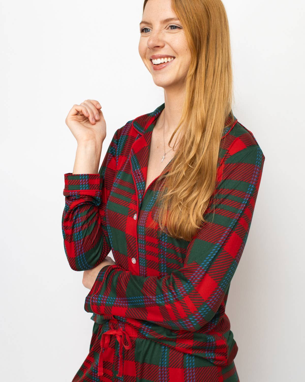 Telluride Plaid Long Sleeve Button Up Sleep Shirt   Dark Green/Red/Blue   -Asst., Size: Small