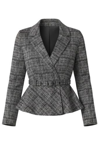 belted peplum blazer black and white, Size: XS