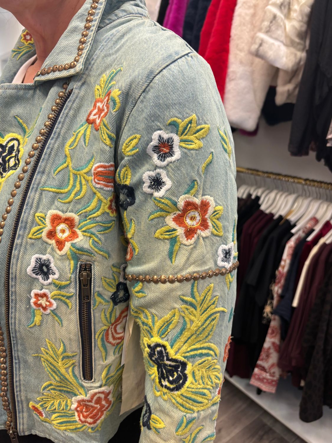 Denim Embroidery Jacket, Size: Small