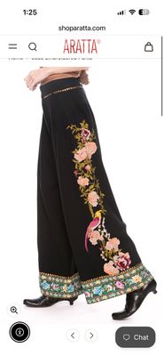 Black Cotton Embroidered Pants