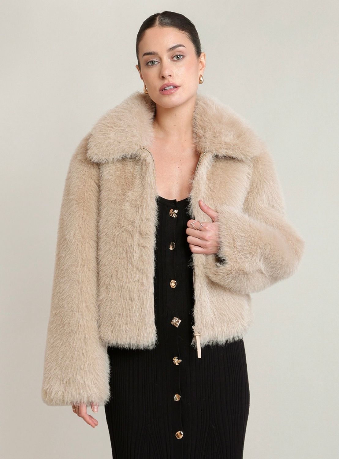 Tan Faux Fur Coat, Size: Small
