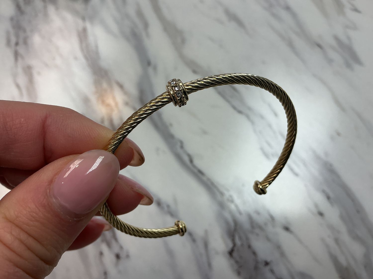 Single Row Cable Cuff w Round Pave, Color: Silver