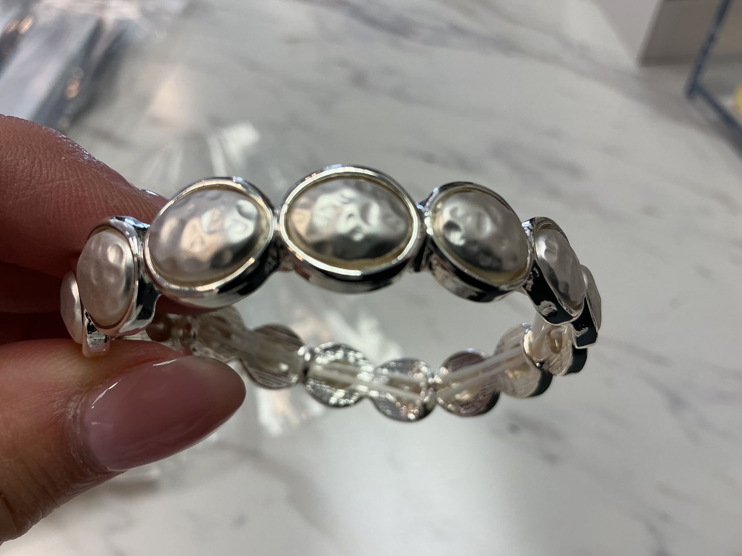 Matte Oval Stretch Bracelet, Color: Silver