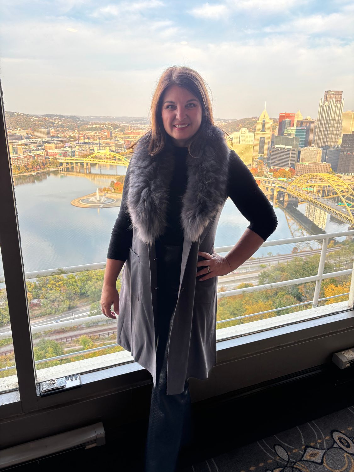 Grey Suede Removable Fox Fur Coat