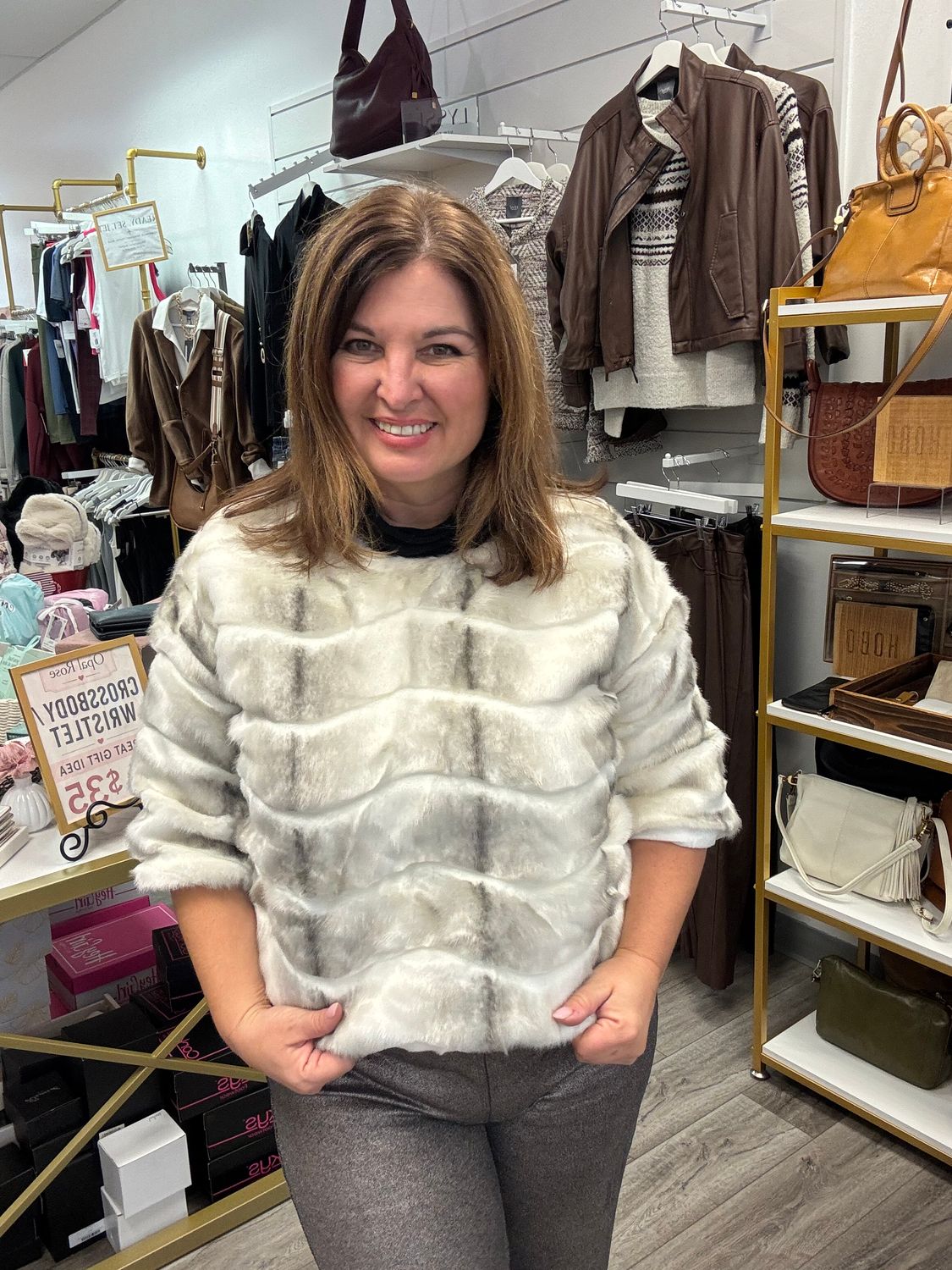 White Grey Fur Top