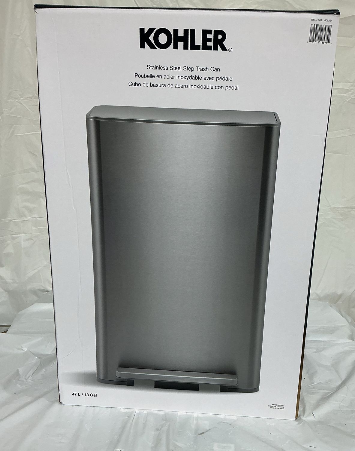 Kohler 13 Gallon Stainless Steel Step Trash Can – 47L – Modern Kitchen Bin Open Box Good Condition