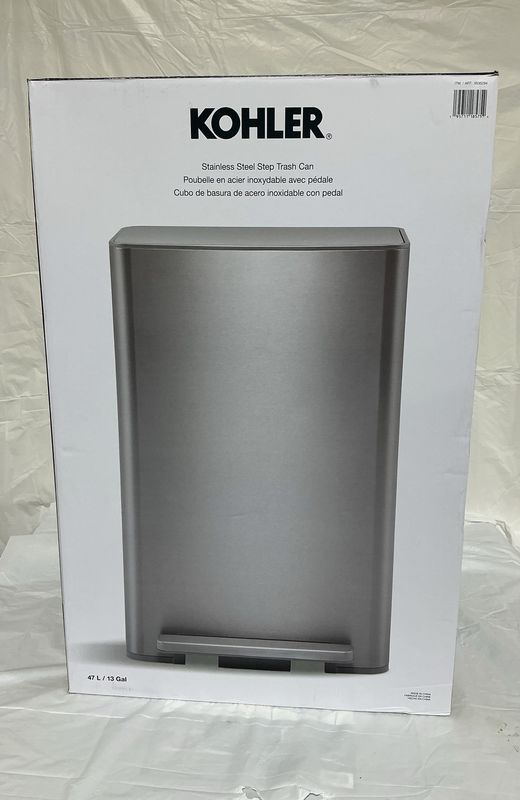 Kohler 13 Gallon Stainless Steel Step Trash Can – 47L – Kitchen Size-New Iin Box