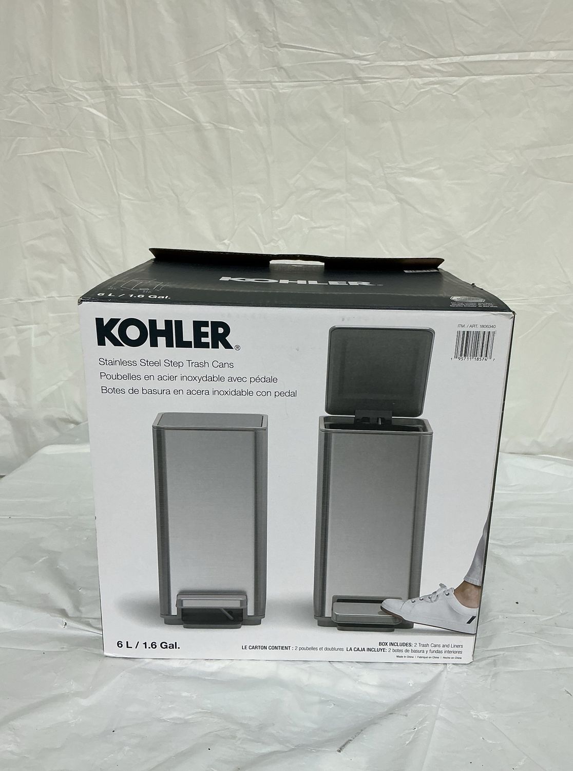 Kohler 6L Stainless Steel Step Trash Cans – 2 Pack – 6L Each – New