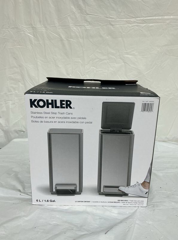 Kohler 6L Stainless Steel Step Trash Cans – 2 Pack – 6L Each – New