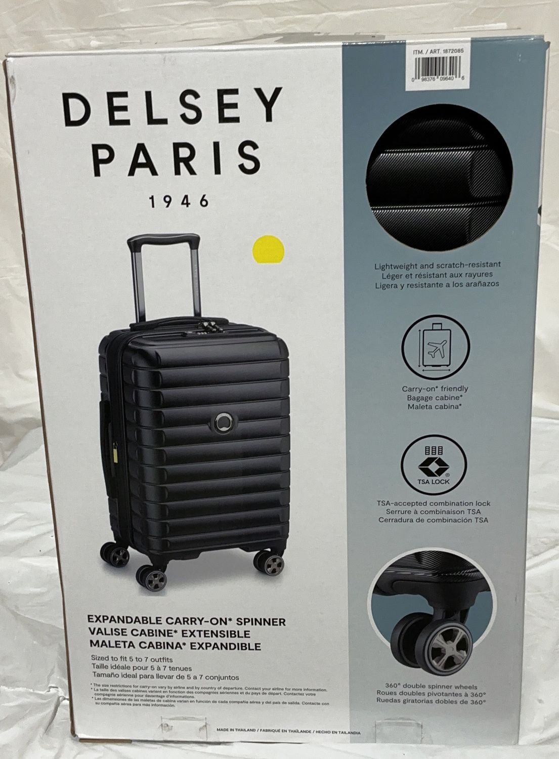 Delsey Paris Expandable Carry-On Spinner – Black – TSA Lock – New