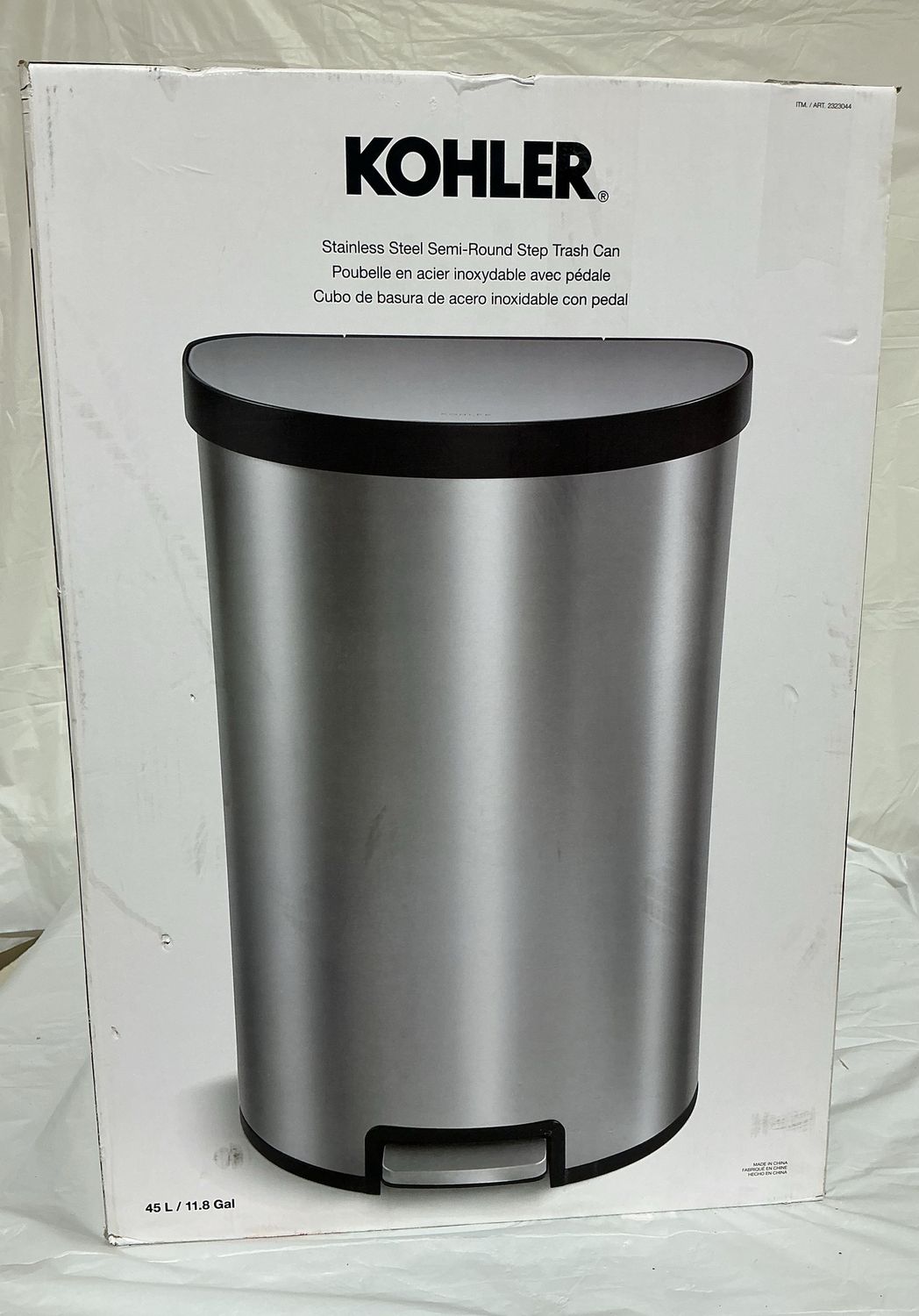 Kohler 45L Stainless Steel Semi-Round Step Trash Can – 11.8 Gallon – New