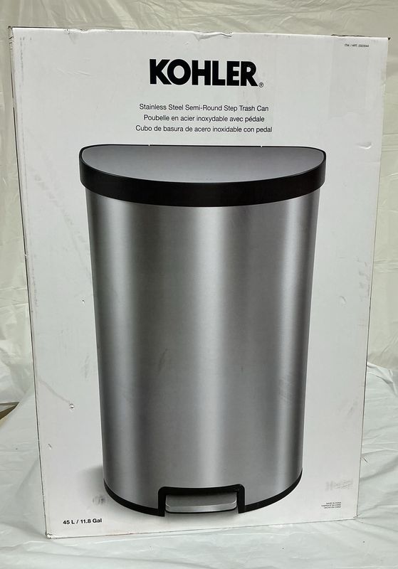 Kohler 45L Stainless Steel Semi-Round Step Trash Can – 11.8 Gallon – New