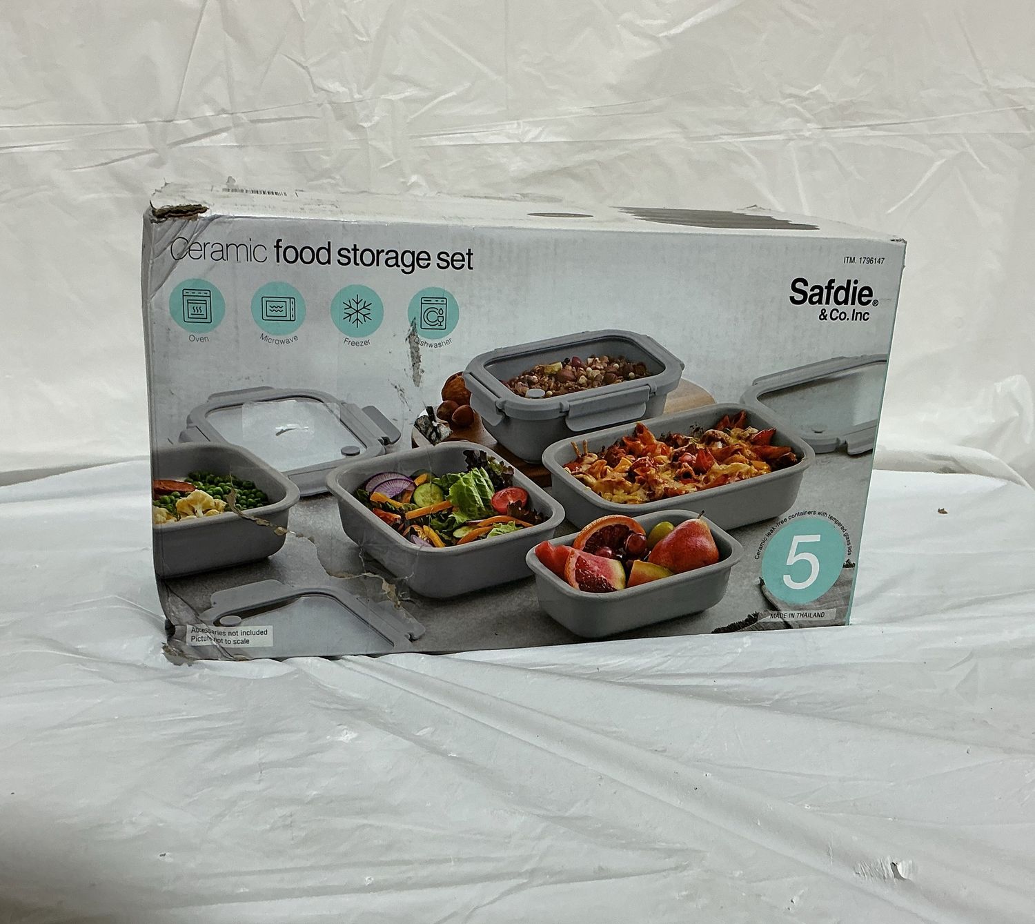 Safdie &amp; Co. 5-Piece Ceramic Food Storage Set – Oven, Microwave &amp; Freezer Safe  -grey -used good condition