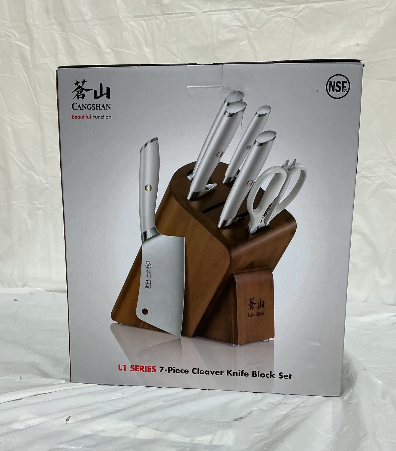 Cangshan L1 Series 7-Piece Cleaver Knife Block Set – White Handles  like new
