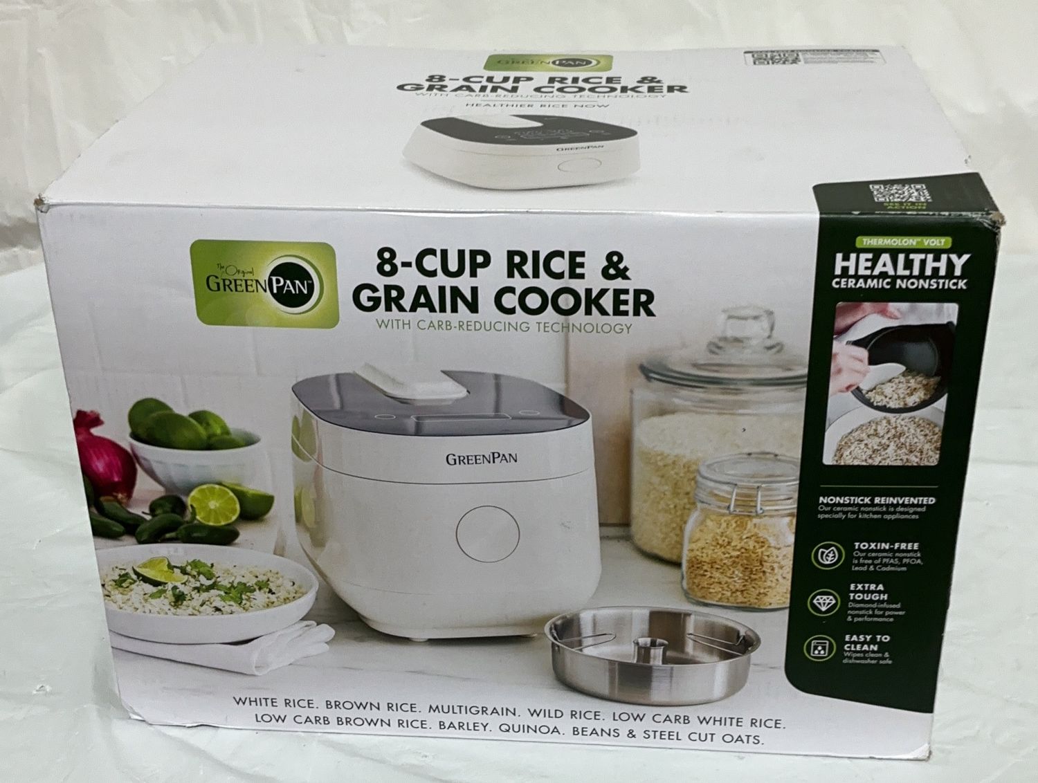 GreenPan 8-Cup Rice &amp; Grain Cooker – Carb Reducing Technology – Ceramic Nonstick