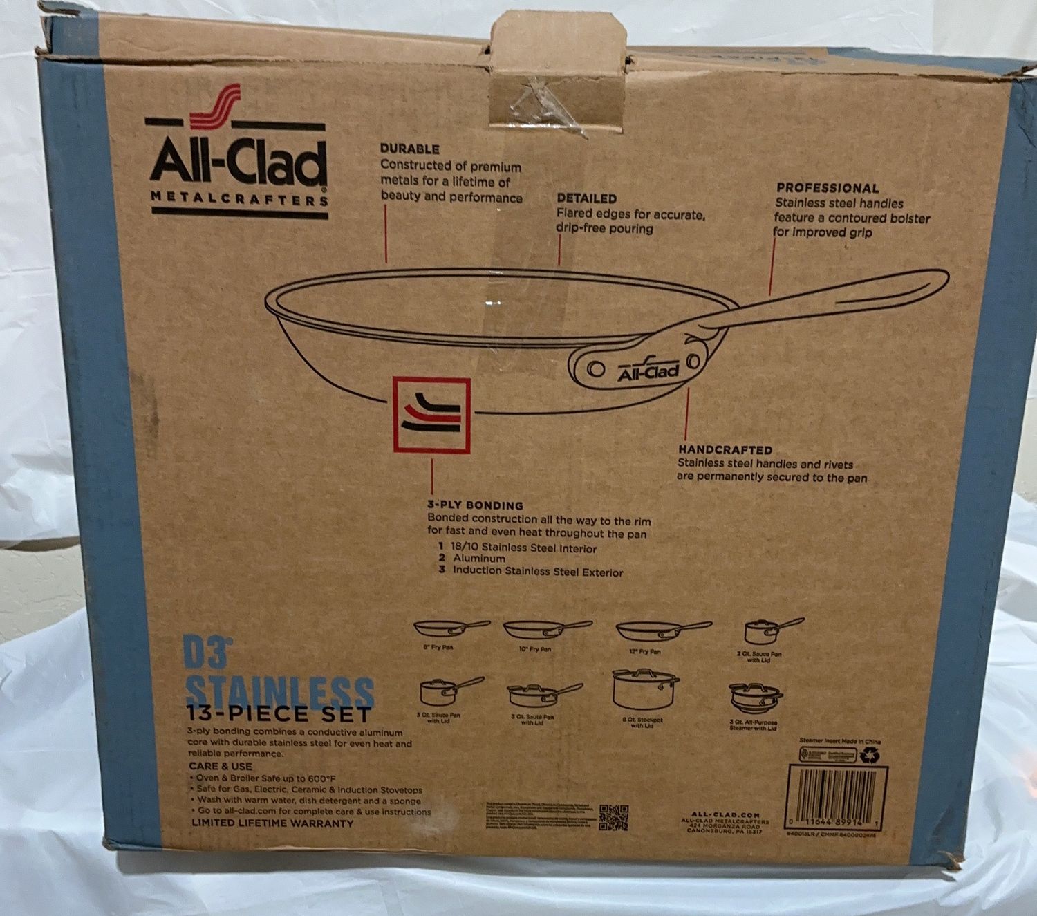 All-Clad D3 Stainless Steel 13-Piece Cookware Set – 3-Ply Bonded – Made in USA open box good condition