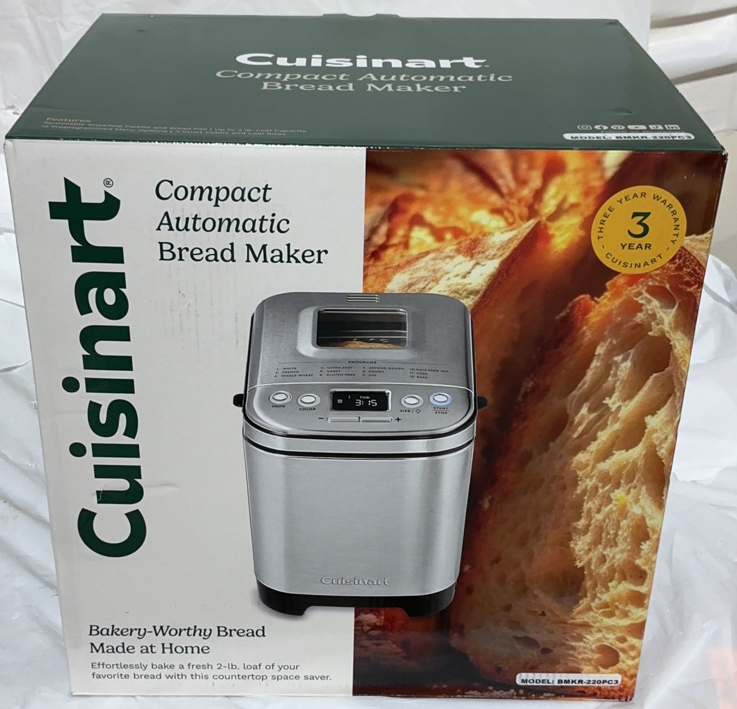 Cuisinart Compact Automatic Bread Maker – 2 lb Loaf, Stainless Steel (Model CBK-110)