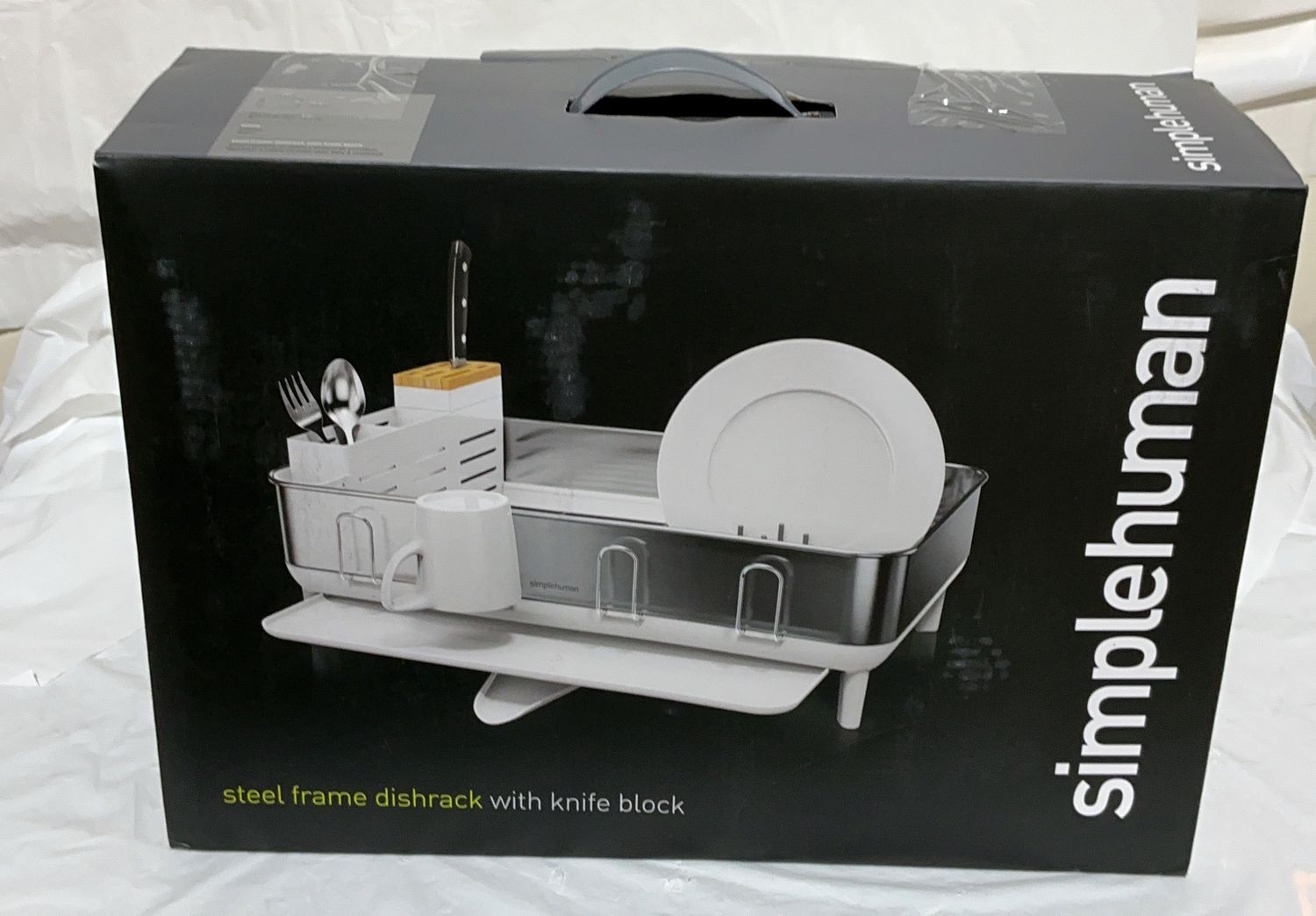 simplehuman Steel Frame Dish Rack with Knife Block – Premium Stainless Steel Dryin Rack