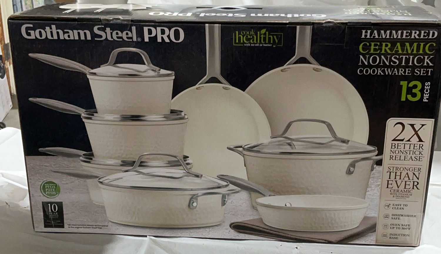 Gotham Steel Pro 13-Piece Hammered Ceramic Nonstick Cookware Set