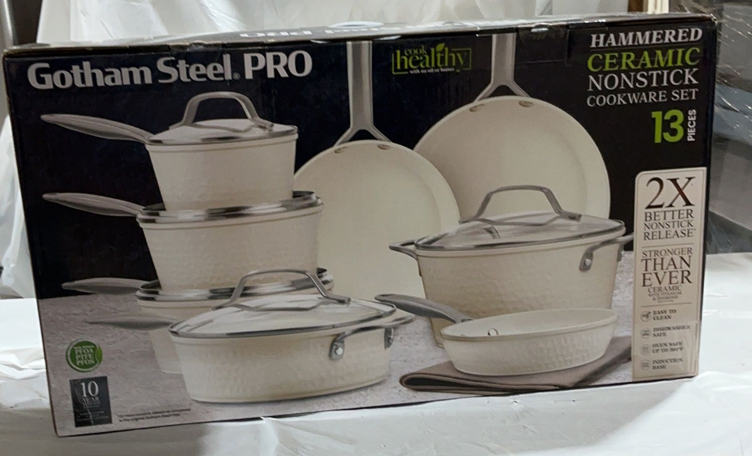 Gotham Steel Pro Hammered Ceramic Nonstick 13-Piece Cookware Set 