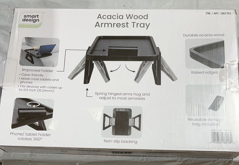 Acacia Wood Armrest Tray – Sofa Couch Table – New