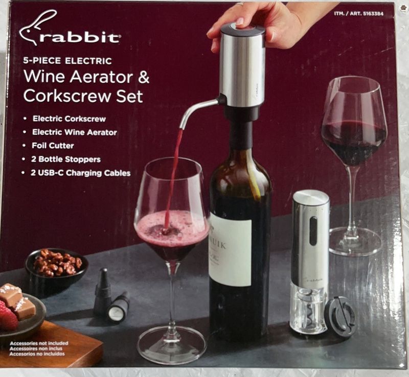 Rabbit 5-Piece Electric Wine Aerator &amp; Corkscrew Set – Rechargeable like new