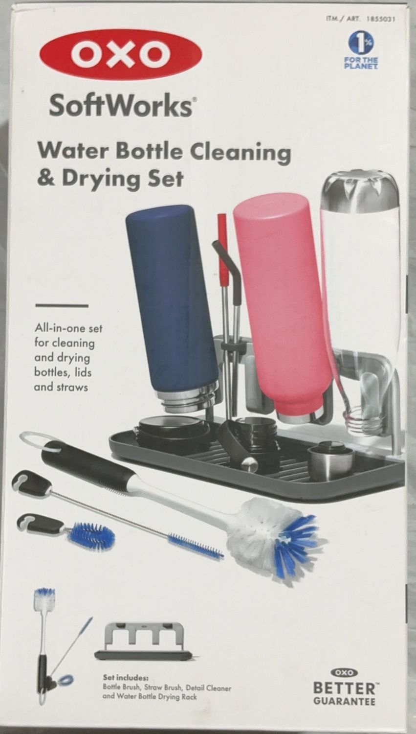 OXO SoftWorks Water Bottle Cleaning &amp; Drying Set – Drying Rack + Bottle &amp; Straw Brushes use good condition