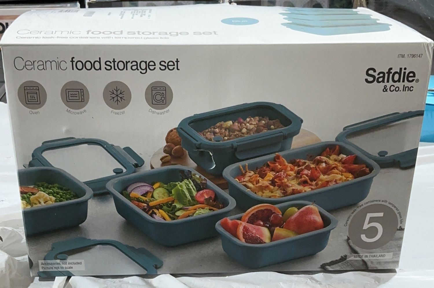 Safdie &amp; Co Ceramic Food Storage Set – 5 Piece with Lids (Blue) like new