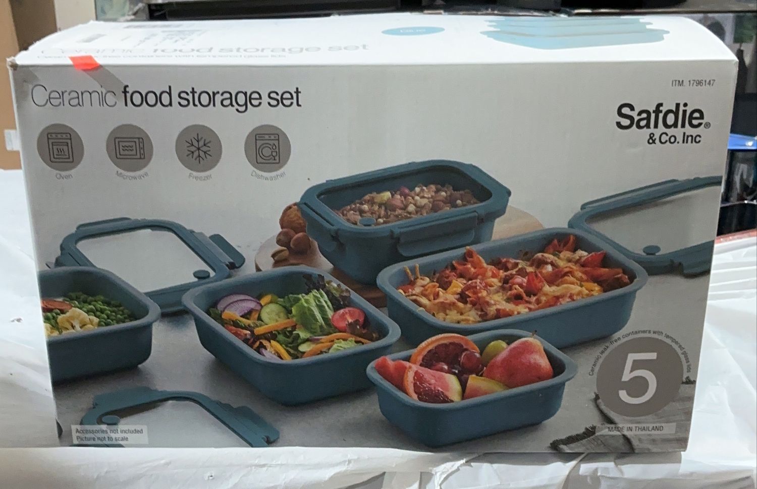 Safdie &amp; Co Ceramic Food Storage Set – 5 Piece with Lids (Blue)! used good condition
