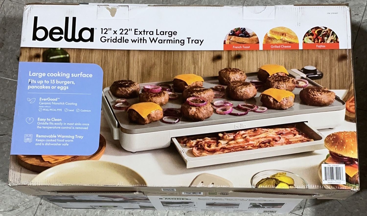Bella 12” x 22” Extra Large Electric Griddle with Warming Tray – like new