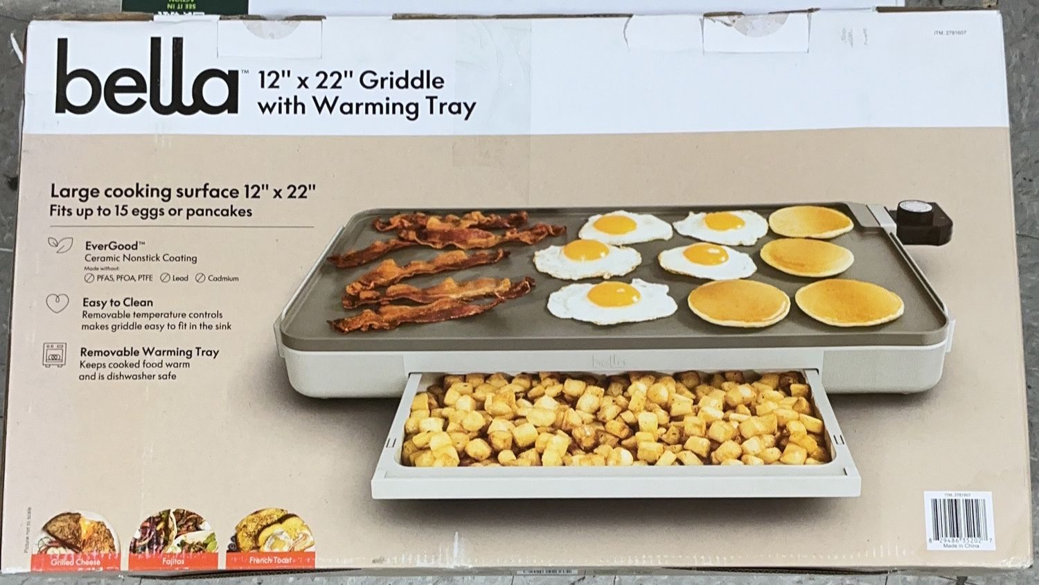 Bella 12” x 22” Electric Griddle with Warming Tray –like new