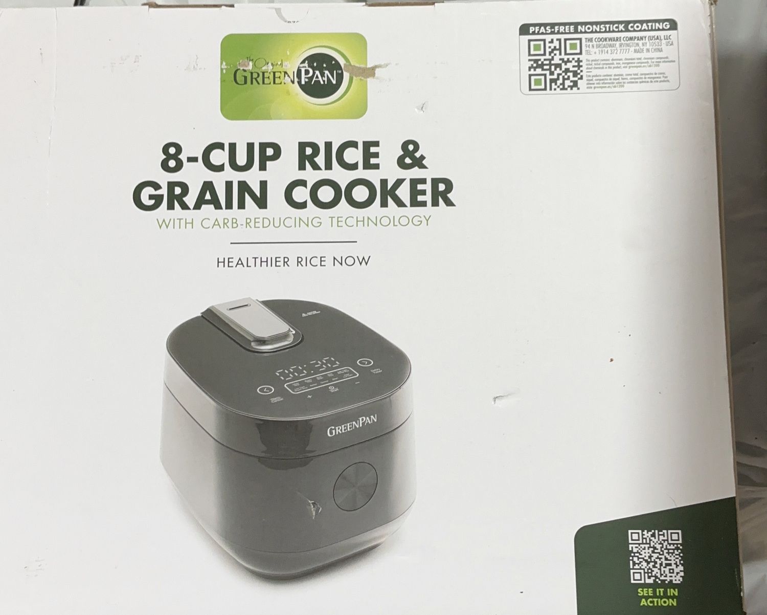 GreenPan 8-Cup Rice &amp; Grain Cooker with Carb-Reducing Technology like new