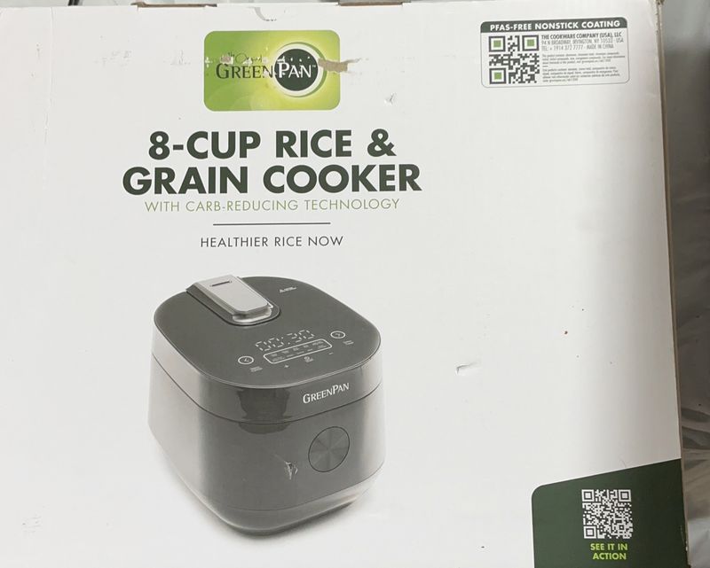 GreenPan 8-Cup Rice &amp; Grain Cooker with Carb-Reducing Technology like new