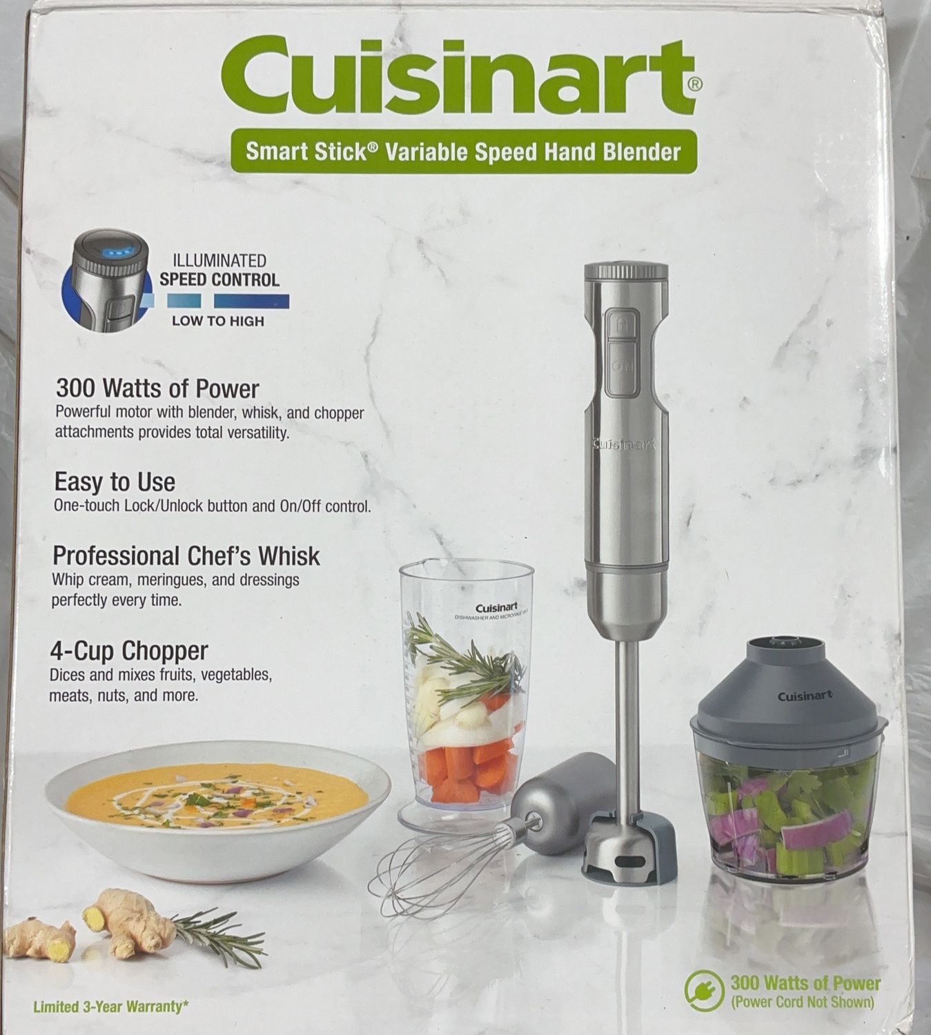 Cuisinart Smart Stick Variable Speed Hand Blender – 300W with Whisk &amp; 4-Cup Chopper –like new