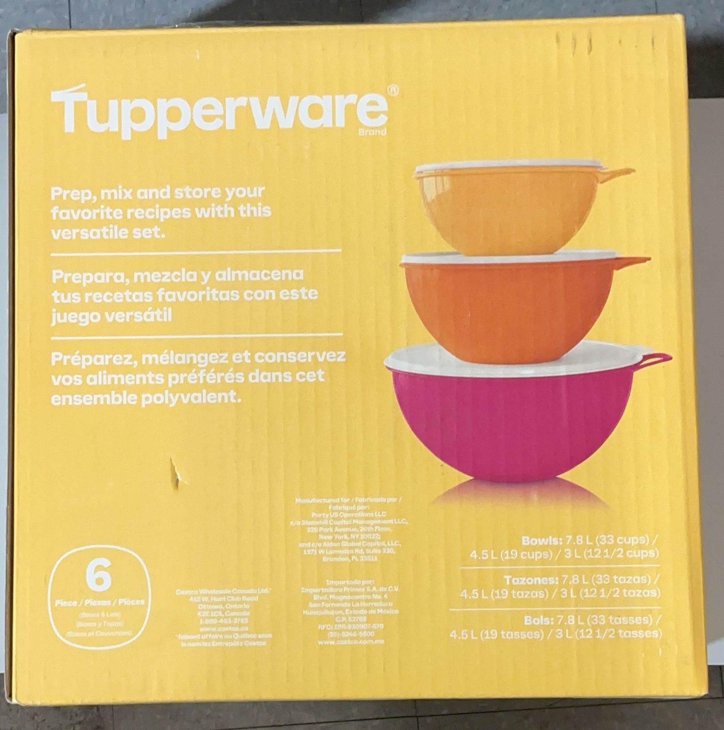 Tupperware 6-Piece Mixing Bowl Set with Lids – 7.8L / 4.5L / 3L – used good condition