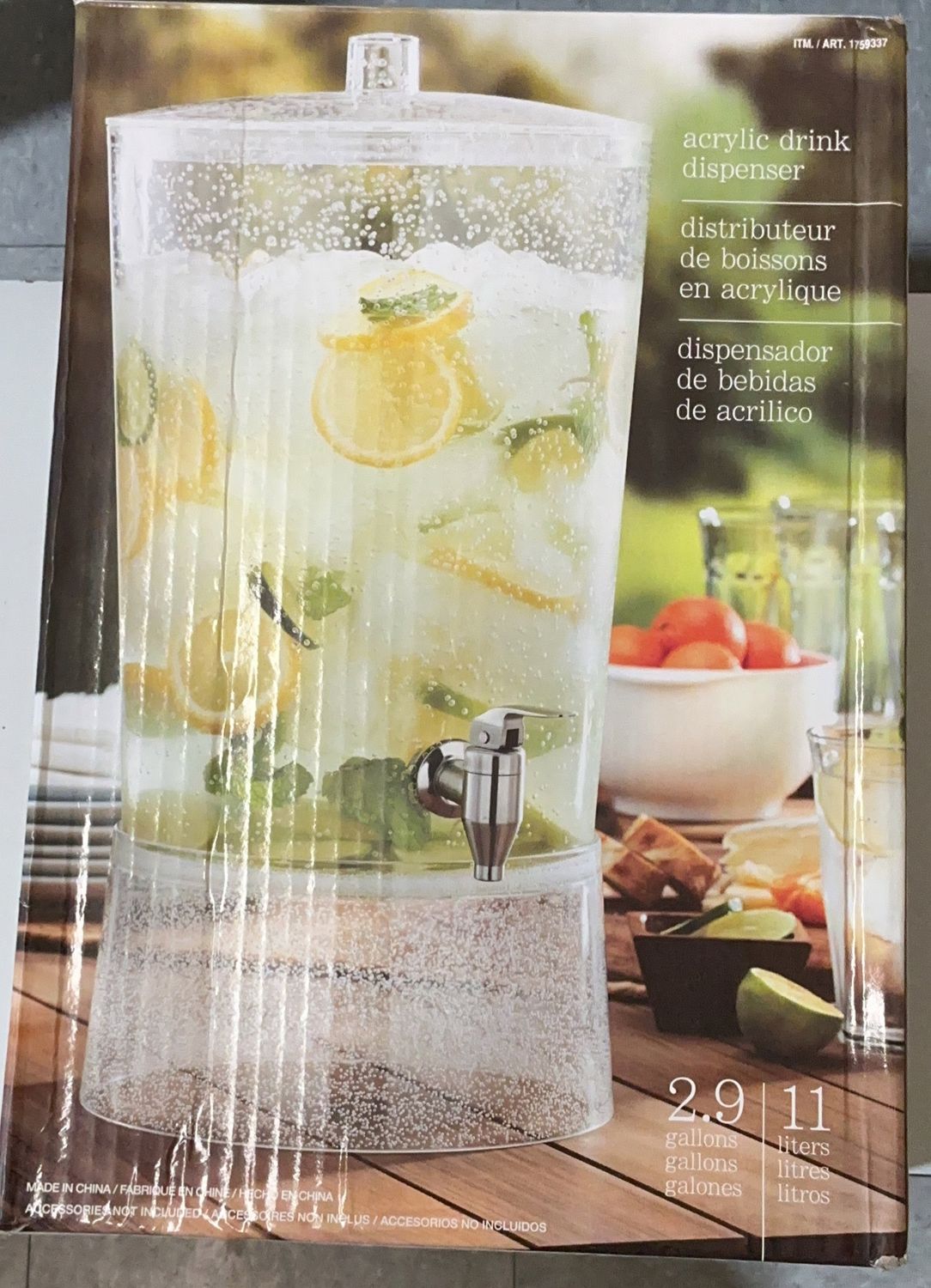 Acrylic Drink Dispenser 2.9 Gallon (11 Liters) with Spigot –