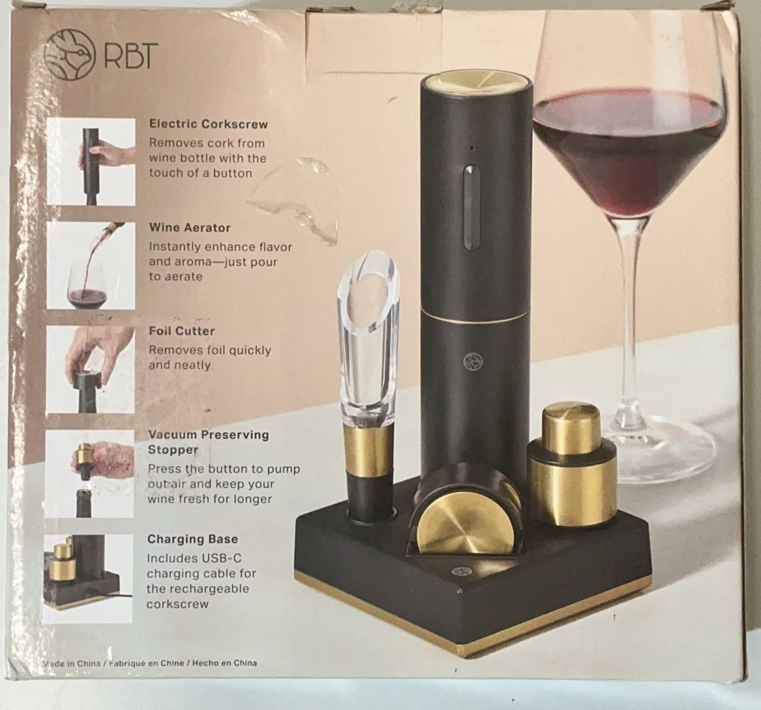 RBT Electric Wine Opener Set with Aerator &amp; Vacuum Preserver – like new
