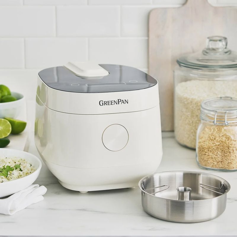 GreenPan 8-Cup Rice &amp; Grain Cooker with Carb-Reducing Technology white  like new
