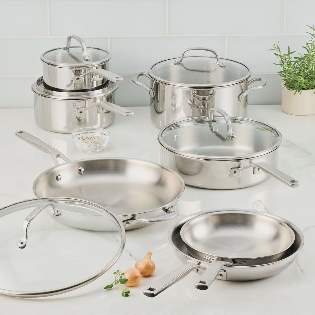 KitchenAid Stainless Steel 3-Ply Clad Cookware – 12-Piece Set like new