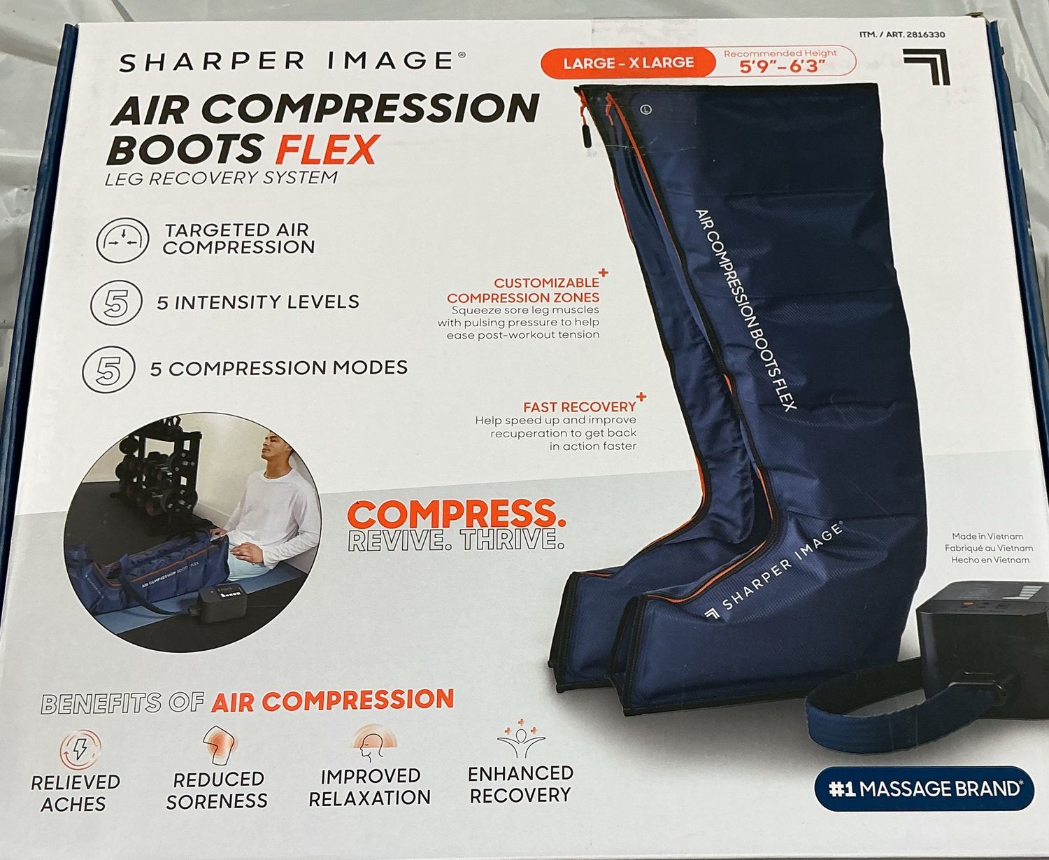 Sharper Image Air Compression Boots Flex – Leg Recovery System (Large/X-Large) - New