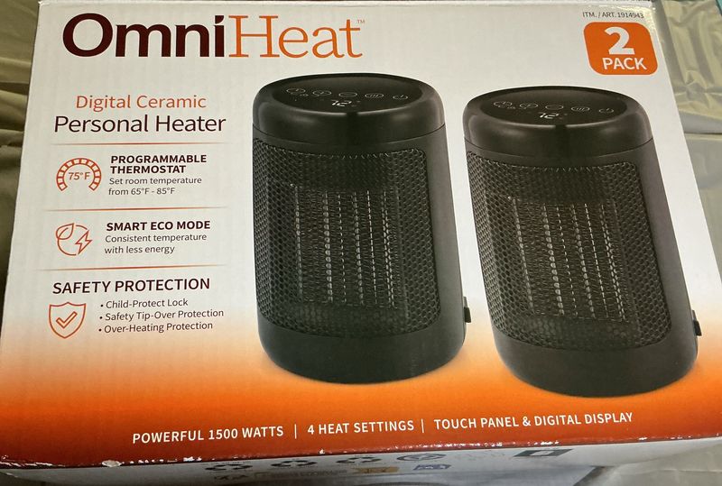 OmniHeat Digital Ceramic Personal Heater – 2 Pack | 1500W - Like New