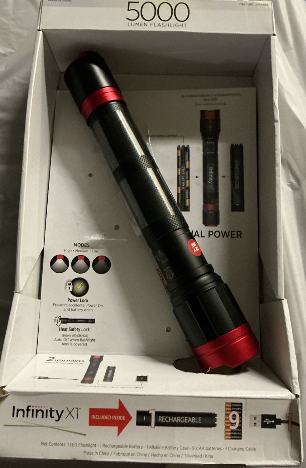 Infinity X1 5000 Lumen LED Flashlight with Rechargeable Battery &amp; Battery Case  Used good condition